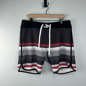 Ezekiel Black Grey and Red Tie Waist Board Shorts 36
